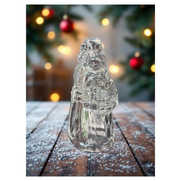 Vintage Clear Heavy Glass Santa Taper Candle Holder Christmas Holiday Decoration - Picture 2 of 15